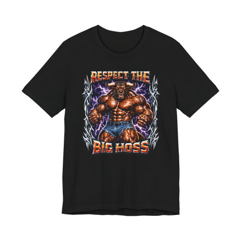 Jacked Minotaur Tiny Shorts T-Shirt — Funny Muscular Minotaur Meme — Black