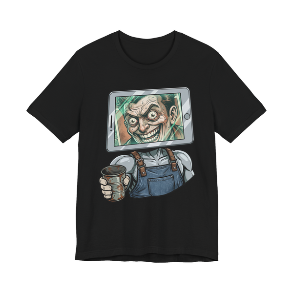 Just A Quick Question On The Screen — Funny Tablet Tip Tee — Black