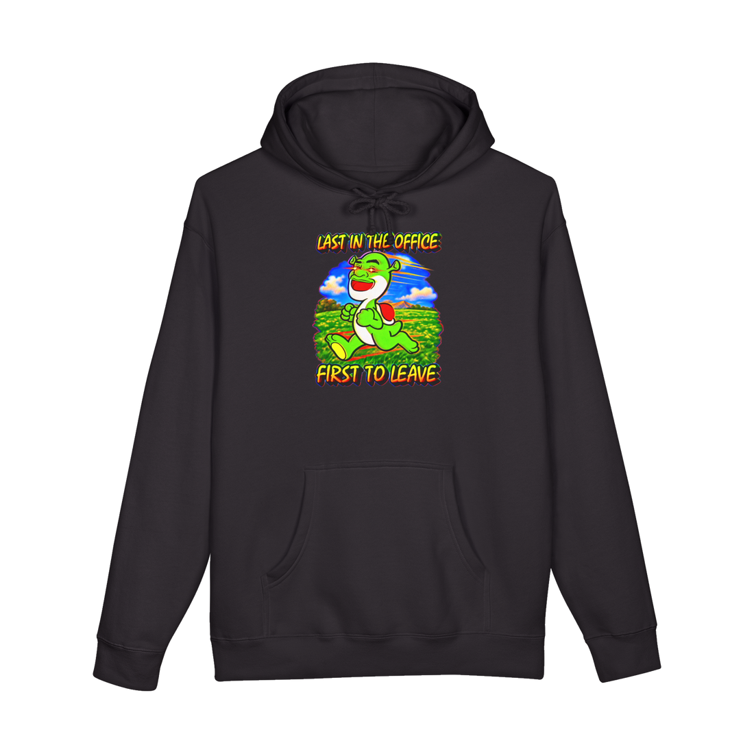 Last In First To Leave Cursed Dino Hoodie — Shrek Yoshi Meme Deep Time — Black