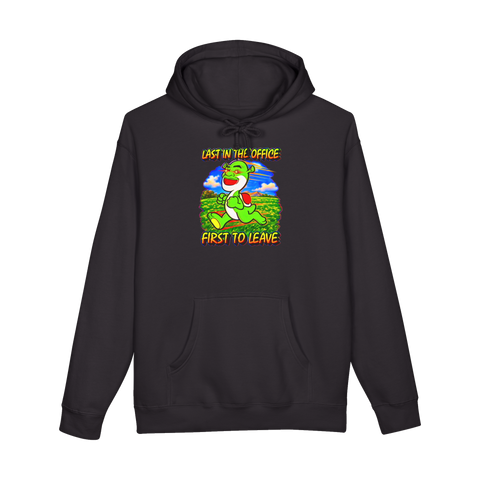 Last In First To Leave Cursed Dino Hoodie — Shrek Yoshi Meme Deep Time — Black