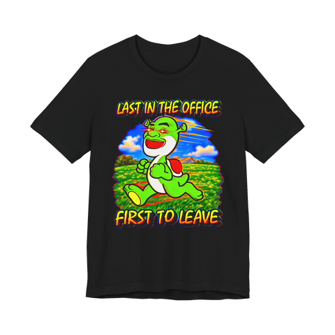 Last In First To Leave Cursed Dino T-Shirt — Shrek Yoshi Meme Deep — Black