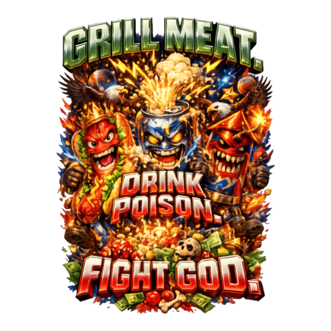 Let's All Go To The Lobby And Fight God Sticker — Funny Bbq Hot Dog — White