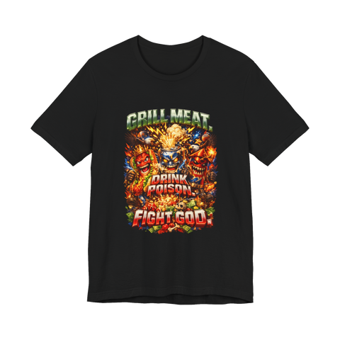 Let's All Go To The Lobby And Fight God T-Shirt — Funny Bbq Hot Dog — Black