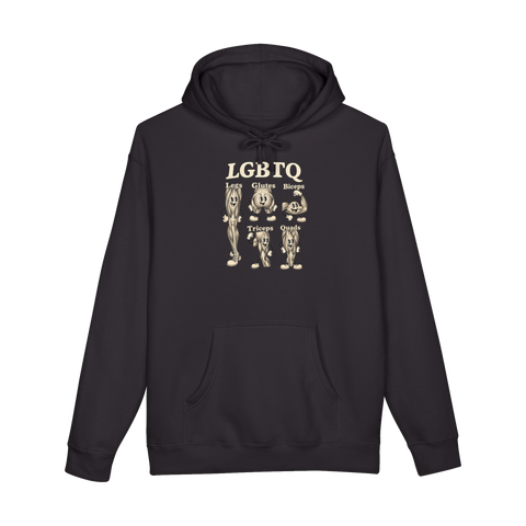 LGBTQ Workout Routine Hoodie — Gym Acronym Fitness Leg Day Parody — Black