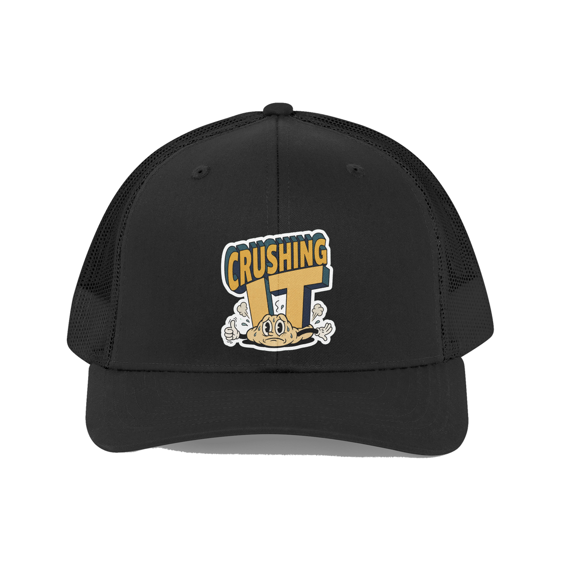 Literally Crushing It — Funny Burnout Trucker Cap — Black