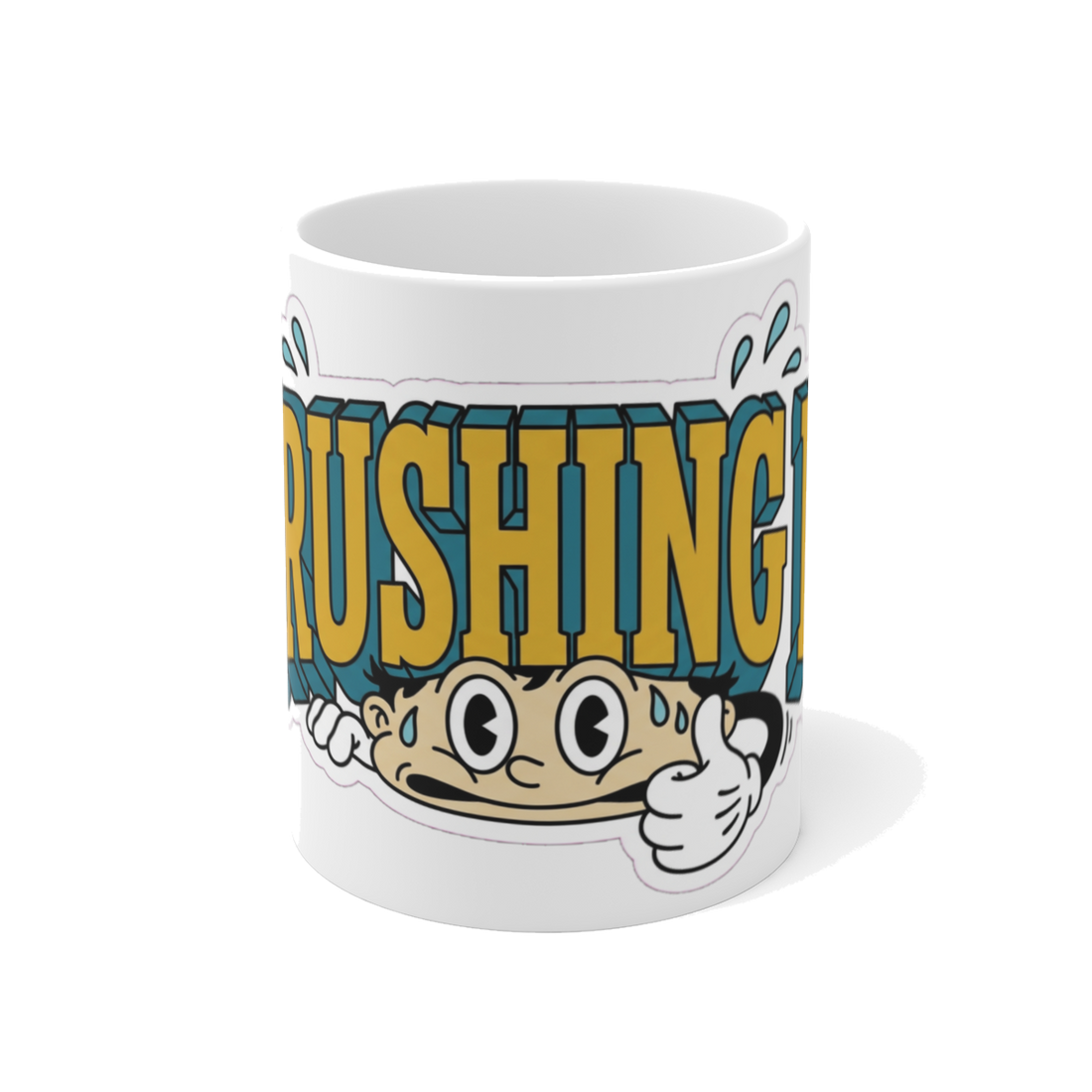 A white coffee mug reading Literally Crushing It, designed for stressed coworkers experiencing corporate burnout.