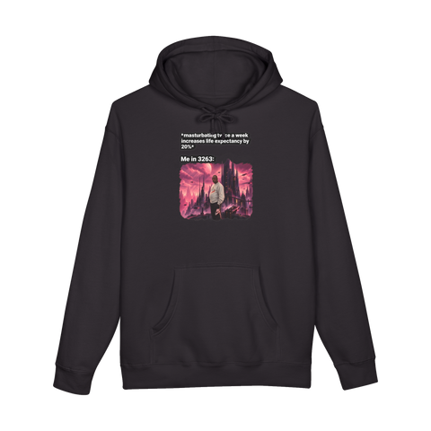 A funny sci-fi graphic of Lester Green in the year 3263 on a hoodie