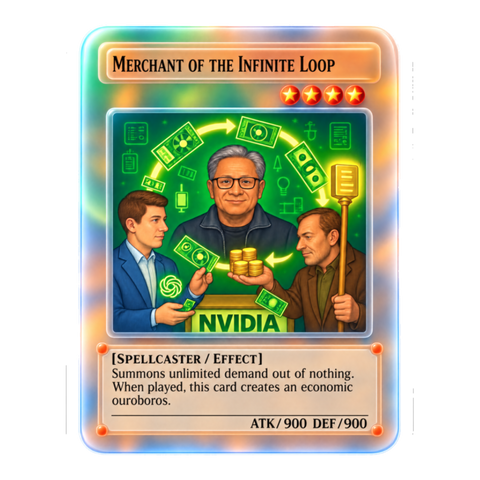 Merchant Of The Infinite Loop Sticker — Funny Nvidia Jensen Huang — White