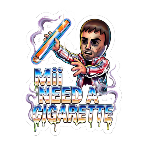 A funny retro gamer sticker featuring a stressed out 2000s gaming avatar smoking a cigarette.