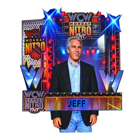 Monday Nitro Jeff Sticker — Jeffrey Epstein WCW Pro Wrestling 90S Dark — White