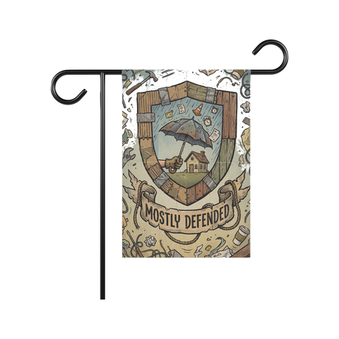 Mostly Defended Garden Flag — Funny Home Security Sign