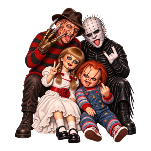 Murder Besties Sticker — Funny Horror Movie Characters — White