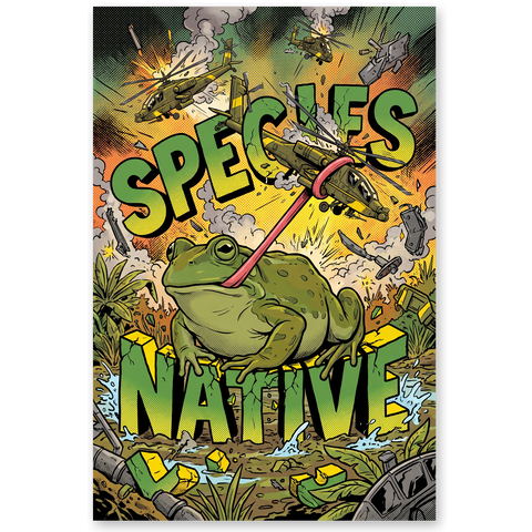 Native Species — Giant Frog vs Fighter Jet Poster