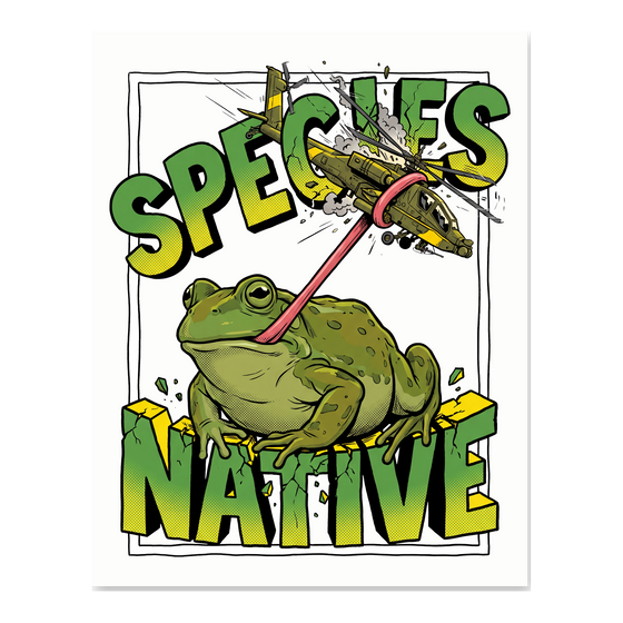 Native Species — Giant Frog vs Fighter Jet Poster
