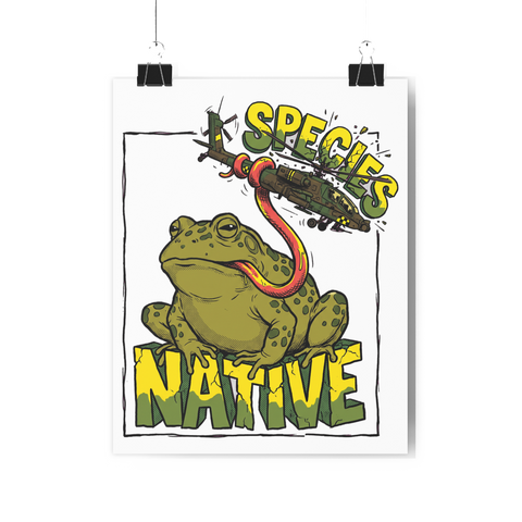 A giant frog staring down a military fighter jet in a swamp environment