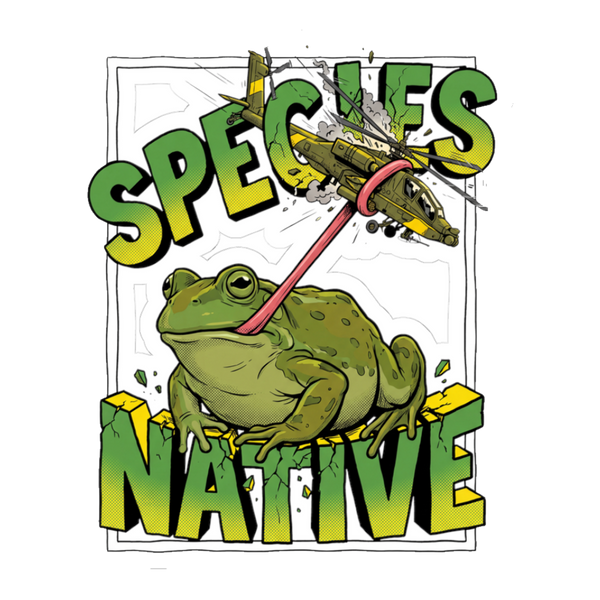 Native Species Sticker — Giant Frog Eating Fighter Jet