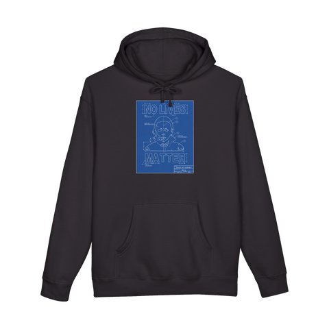 Blueprint schematic of Michael Myers' mask under the words NO LIVES MATTER, on a hoodie — Black