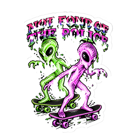 Not Fond Of The Police Sticker — Aliens Skateboarding Anti-police Acab — White