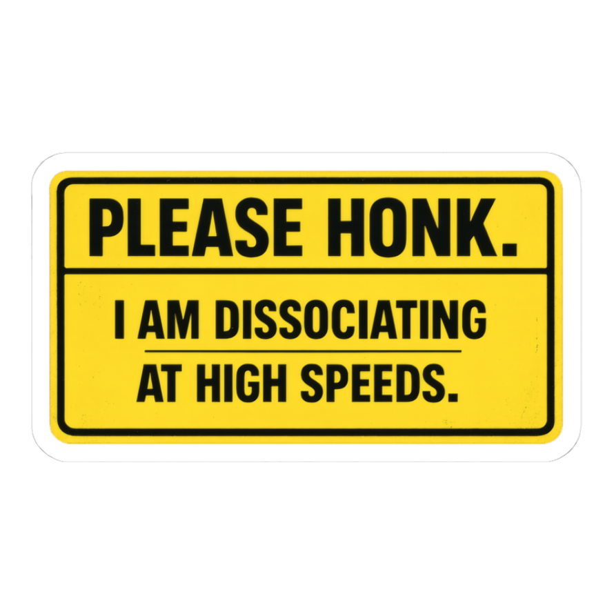 Notice Of Active Dissociation Sticker — Food Mental Health Driving — White