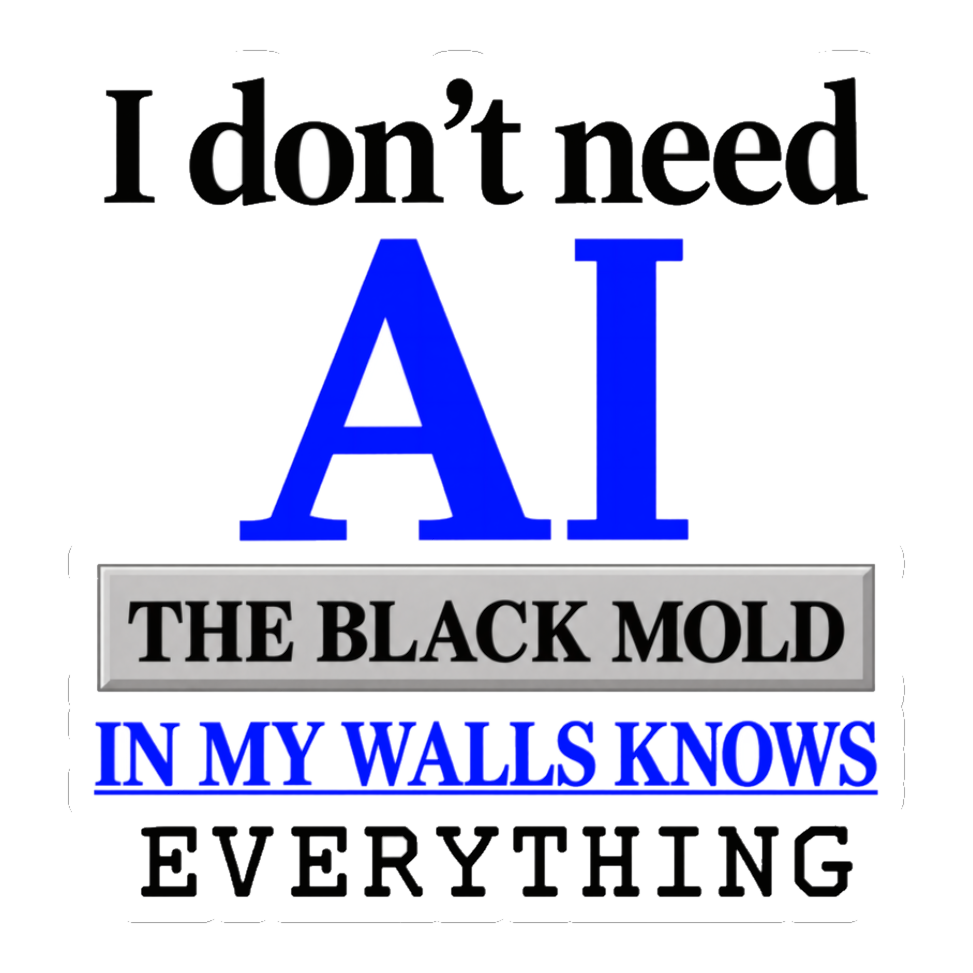 Omniscient Black Mold Sticker — In My Walls Ai Tech Satire Artificial — White
