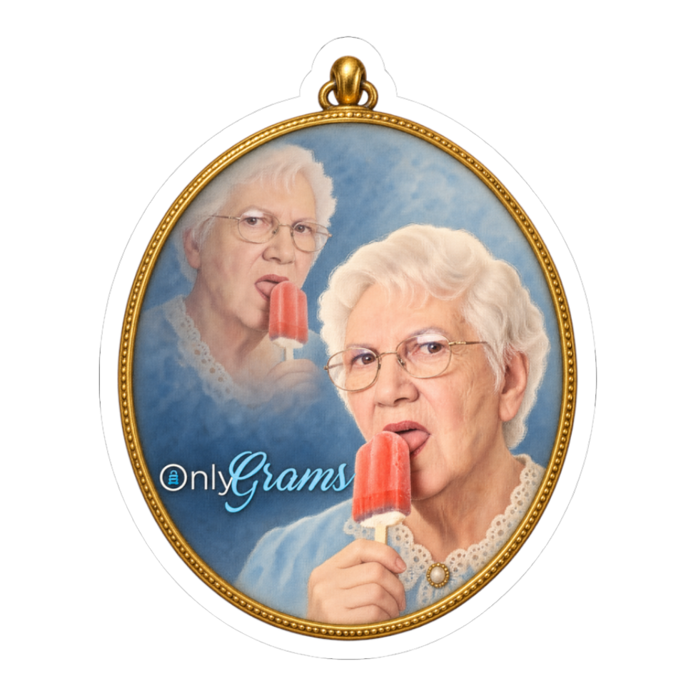 Vintage locket graphic featuring a grandmother with the text OnlyGrams Top Earner