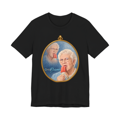OnlyGrams Top Earner T-Shirt featuring a vintage locket of a grandma eating a popsicle