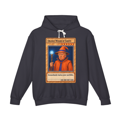 Orange Wizard Of Tariffs Hoodie — Funny Donald Trump Yu-Gi-Oh Card — Black