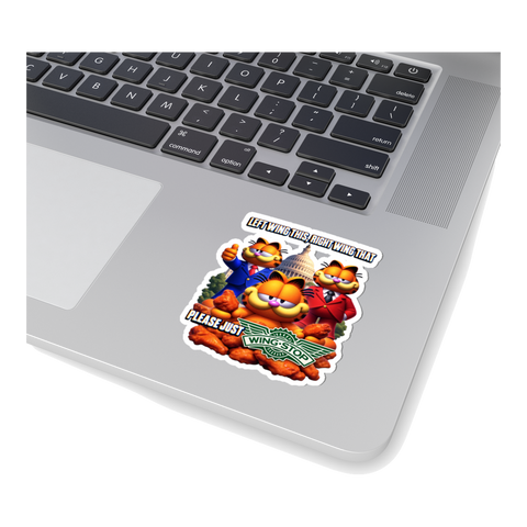 Please Just Wingstop Sticker — Funny Garfield Wingstop Meme — White