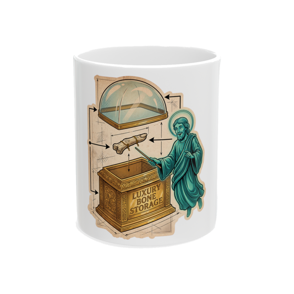 Bone Vault Schematics Mug - Funny Medieval Reliquary Cup