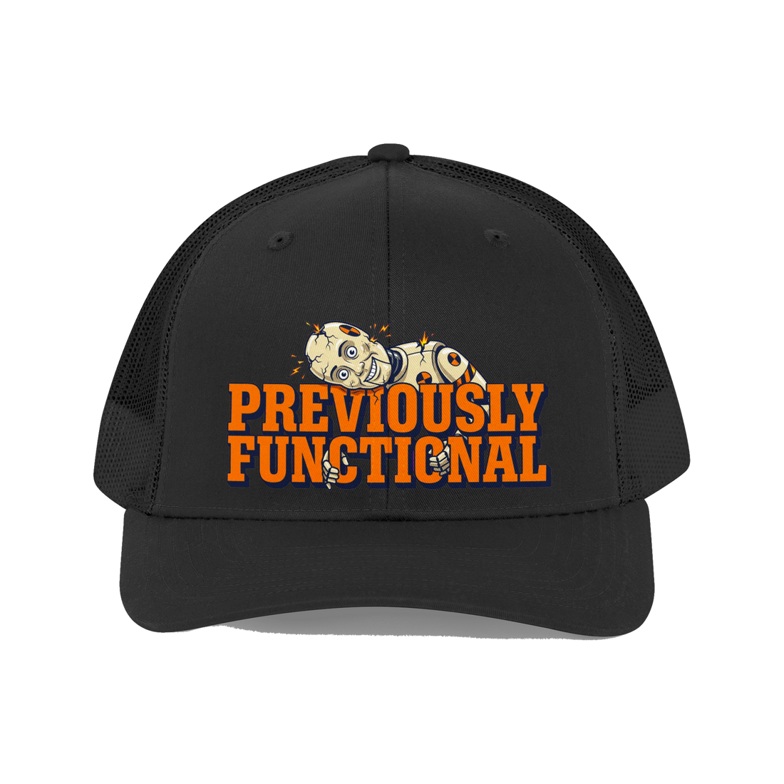 Previously Functional Hat — Funny Burnout Trucker Cap — Black