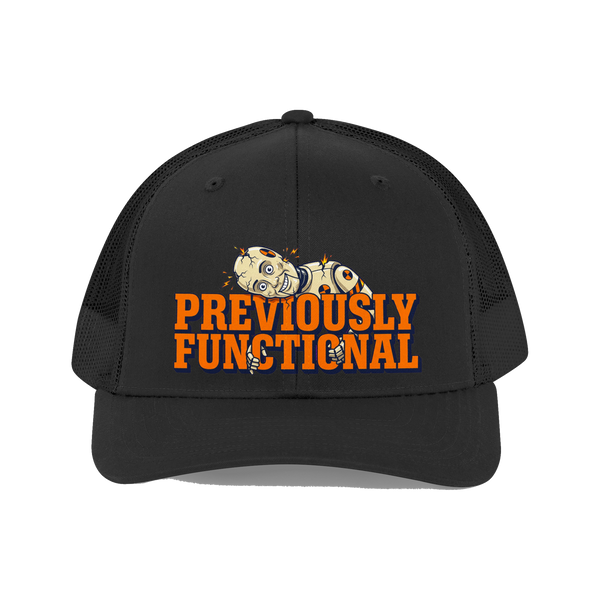 Previously Functional Hat — Funny Burnout Trucker Cap — Black