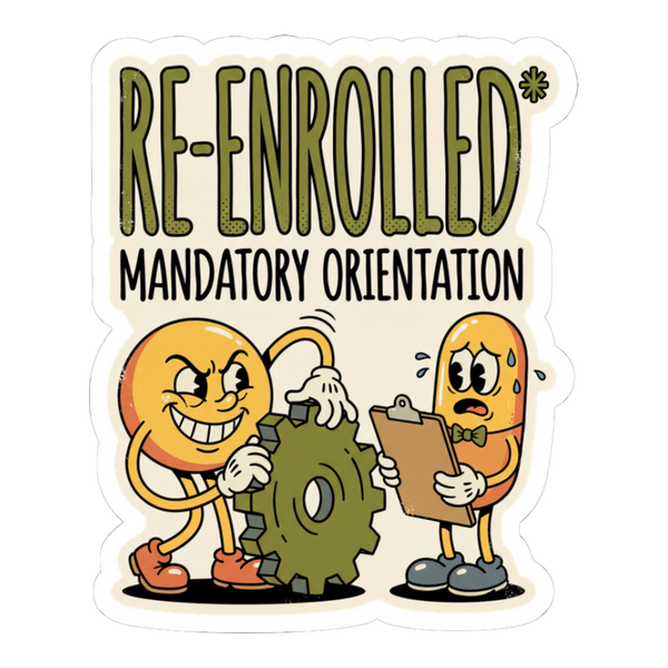 Re-Enrolled Mandatory Orientation Fall Cycle — Funny Sticker — White