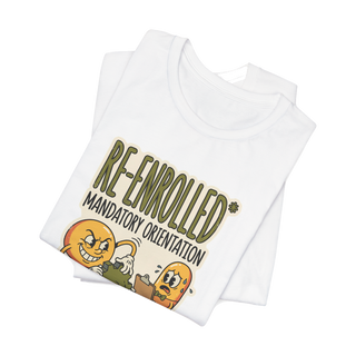 Re-Enrolled Fall Cycle T-Shirt — Funny Mandatory Orientation Tee