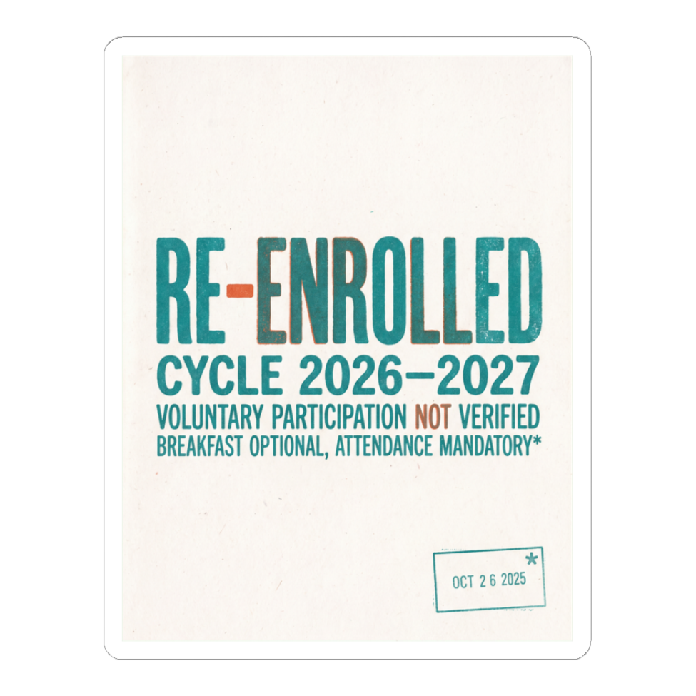 Re-Enrolled: Voluntary Participation Not Verified Funny Sticker — White