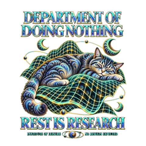 Rest Is Research Sticker — Department of Doing Nothing Cat Nap Space — White