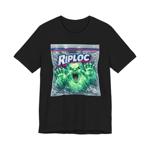 Riploc Soul Storage spoof design on a t-shirt, funny ghost hunting apparel
