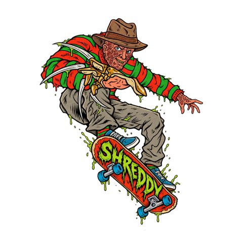 Shreddy Krueger Sticker — Funny Freddy Krueger — White
