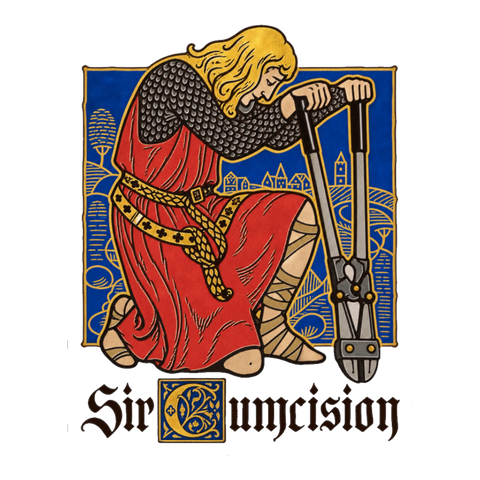 Sir Cumcision Sticker — Circumcision Knight Medieval Art Crude Pun — White