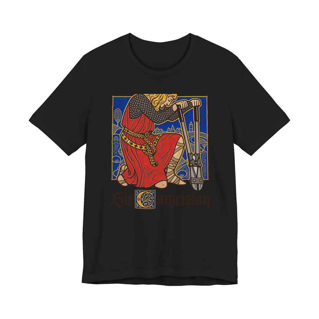 Sir Cumcision T-Shirt — Circumcision Knight Medieval Art Crude Pun — Black