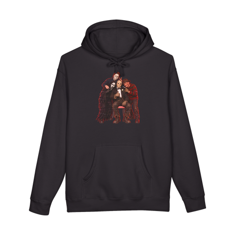 Slasher Photobooth Hoodie — Funny Horror Movie Villains — Black