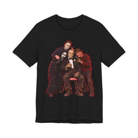 Slasher Photobooth T-Shirt — Funny Horror Movie Villains — Black
