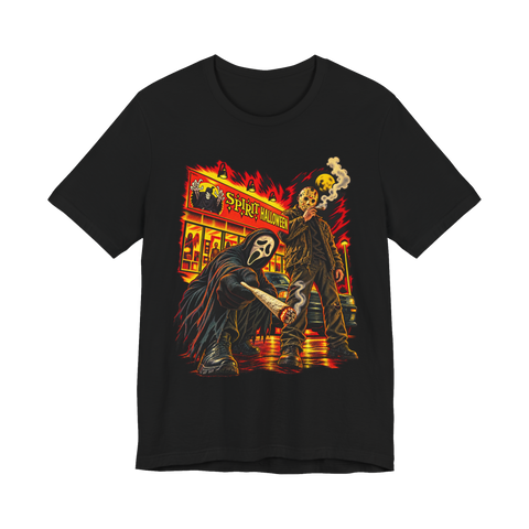 Slasher Smoke Break T-Shirt — Funny Ghostface Jason Spirit Halloween — Black