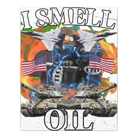 Funny political wall art reading Spreading Democracy One Barrel At A Time with military satire design