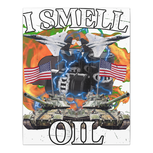 Funny political wall art reading Spreading Democracy One Barrel At A Time with military satire design