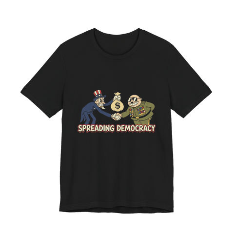 Spreading Democracy T-Shirt — Satirical Retro Cartoon Tee