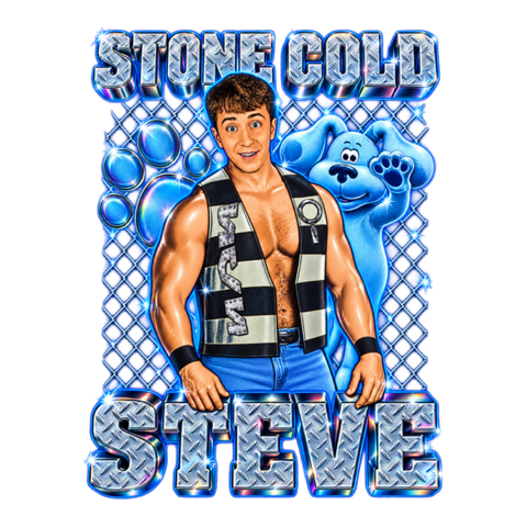 Stone Cold Steve Sticker — Blues Clues 90S Nostalgia Wrestling Bootleg — White
