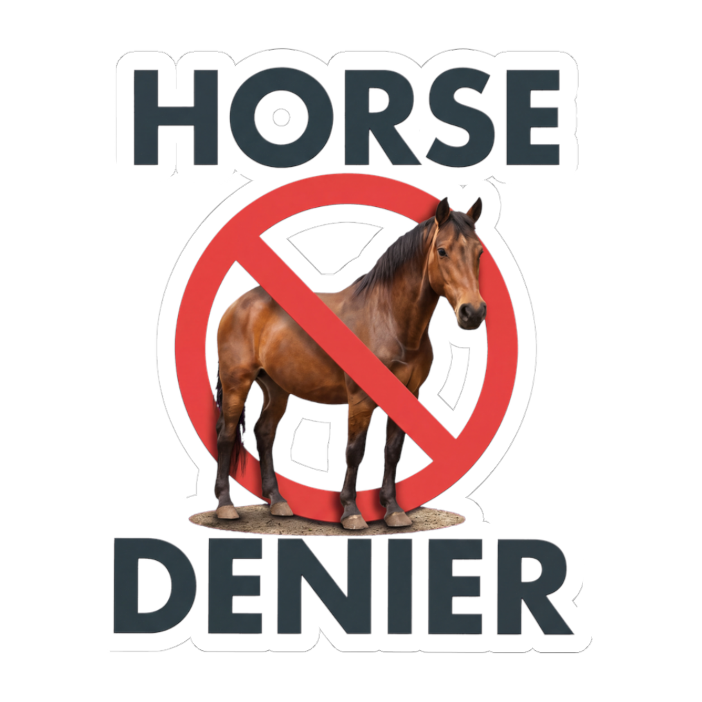A funny Stop Believing In Horses sticker exposing the ultimate equine conspiracy theory.