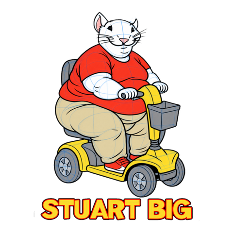 Stuart Big Sticker — Little Mobility Scooter Obese Mouse Parody Rascal — White