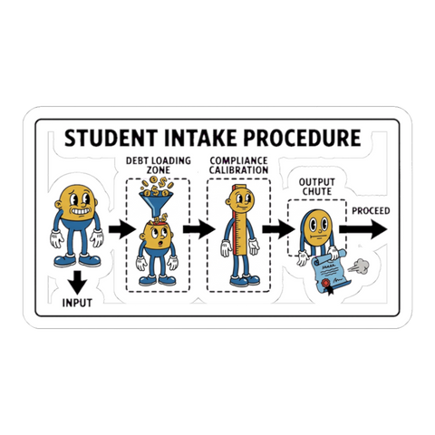 Student Intake Procedure Sticker — Funny College Debt Decal