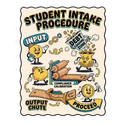 Student Intake Procedure Sticker — Funny College Debt Decal — White